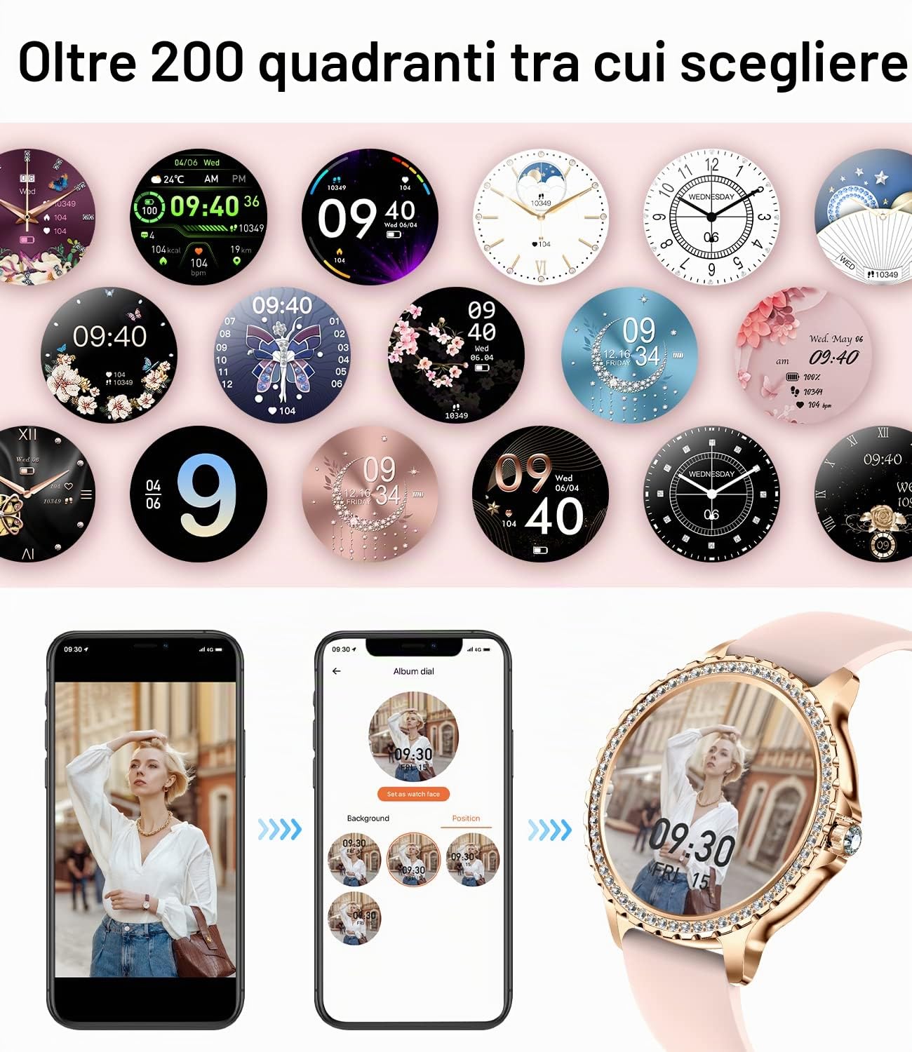 LIGE Smartwatch Donna, 1.32'' Orologio Smartwatch Donna Chiamate e Whatsapp, Smart Watch con Cardiofrequenzimetro Sonno SpO2 Monitor 20 Sportivo, IP67 Impermeabile Contapassi Tracker per Android iOS