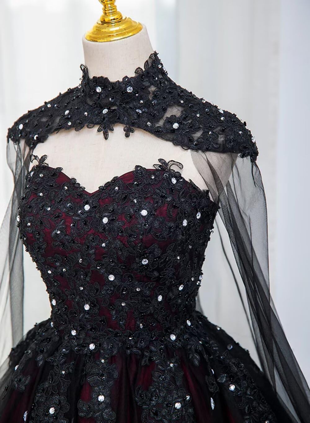Ftupza Tulle Red Black Wedding Dresses for Bride Beading Lace Wedding Gown Luxury Sweetheart Long Bridal Gown