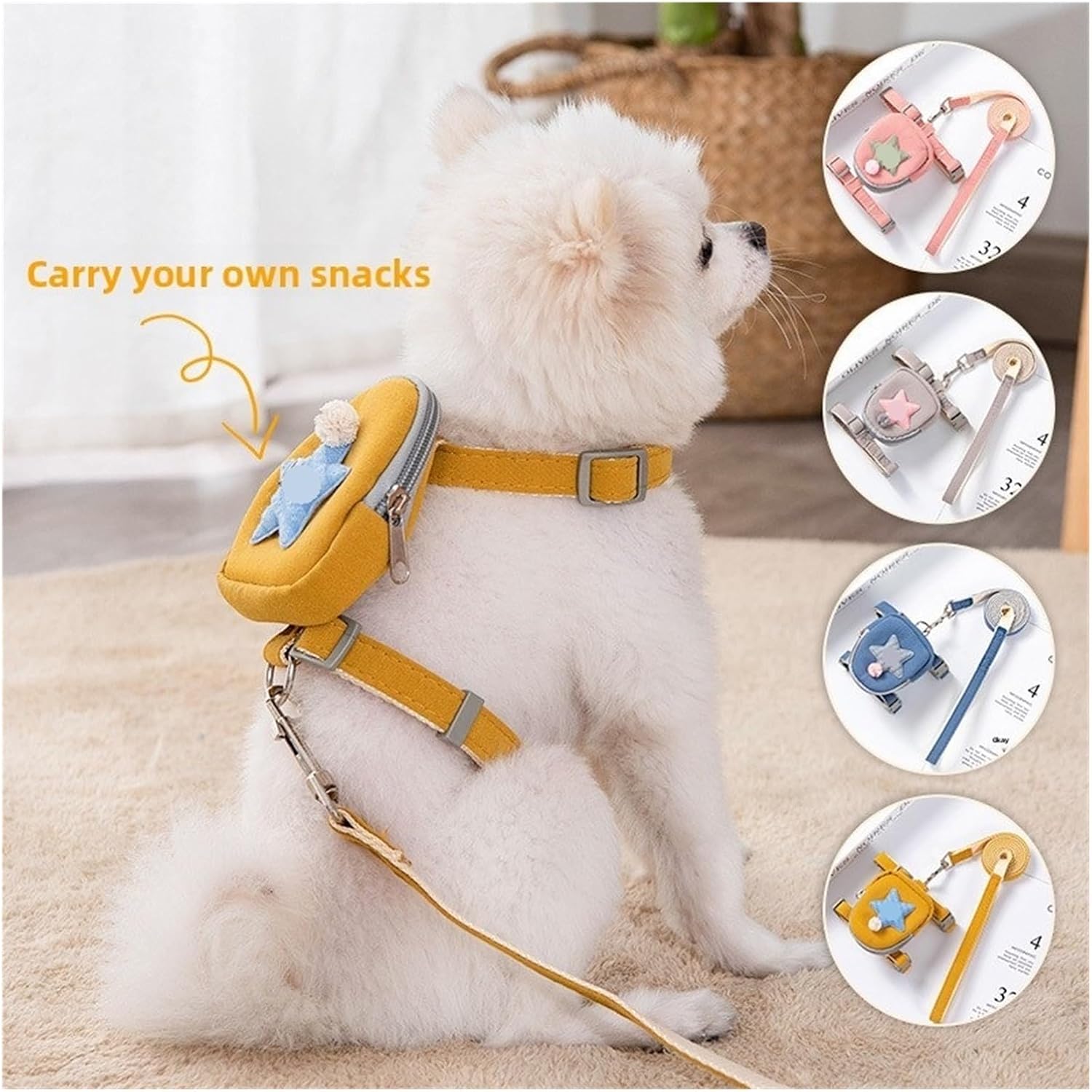Traction Rope, Harness, Backpack, Dog Leash, Chest-Mounted Dog Chain, Cat Rope, Compatible with Small Dogs(Gray,Big)