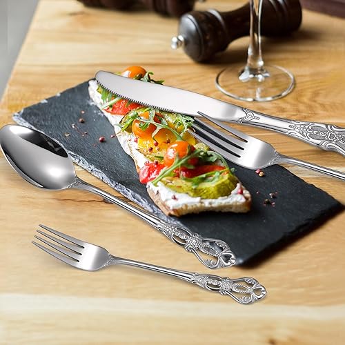 Miniatura 115 de A·HOUSEWARE - Juego de cubiertos iridiscentes con diseño hueco, 20 piezas, acero inoxidable, incluye tenedores, cucharas, cuchillos, utensilios