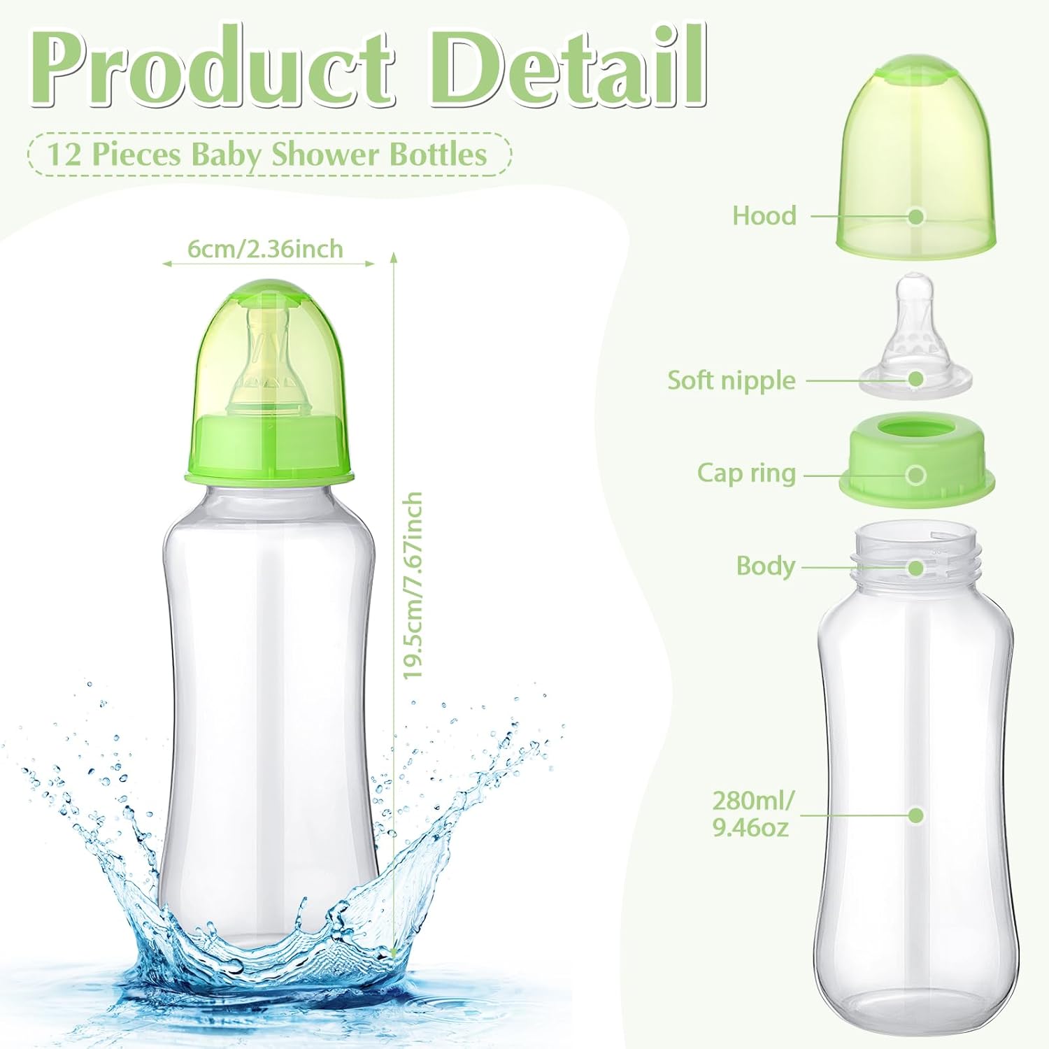 TrelaCo Cool Baby Shower Games Sets 12 Pcs Bottles with 1 Bottle Chug Sign for Gender Reveal Baby Shower Party Favors Decoration Games(Leaves,Green)
