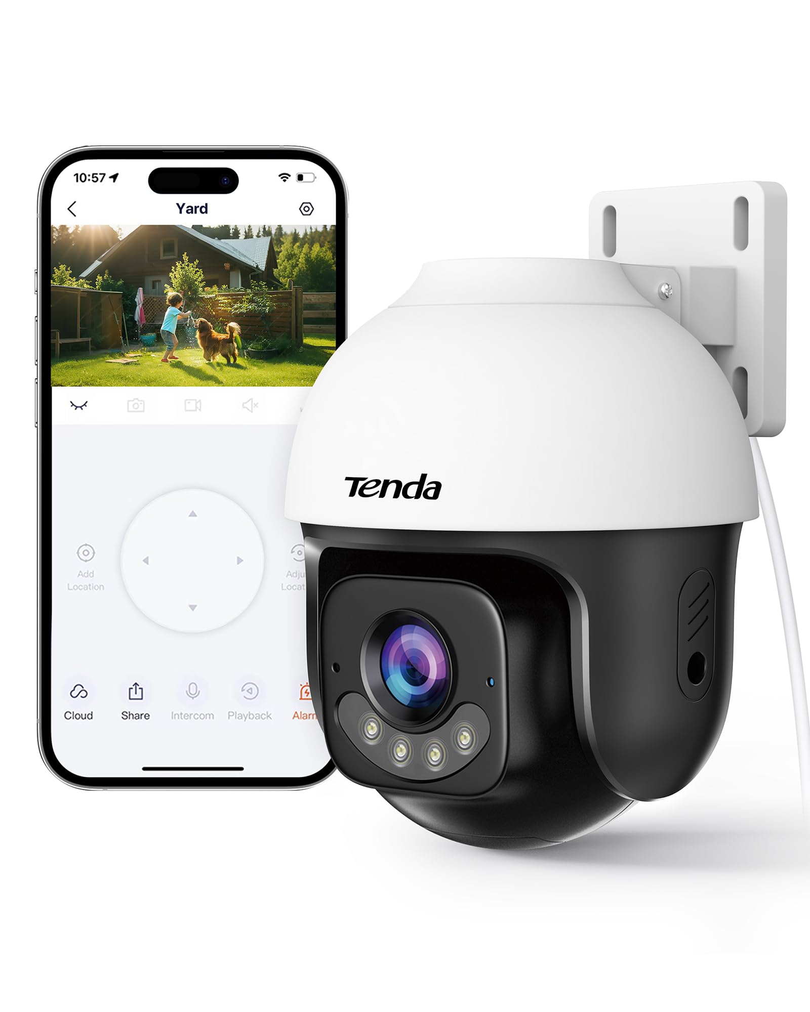 Tenda 5MP 3K Telecamera Wi-Fi Esterno, Wi-Fi 6 Videocamera Sorveglianza Esterna con Visione Notturna a Colori, 360° PTZ Auto Tracking, Rilevamento Umano/Veicoli AI, Solo 2.4GHz WiFi, Compatibile Alexa