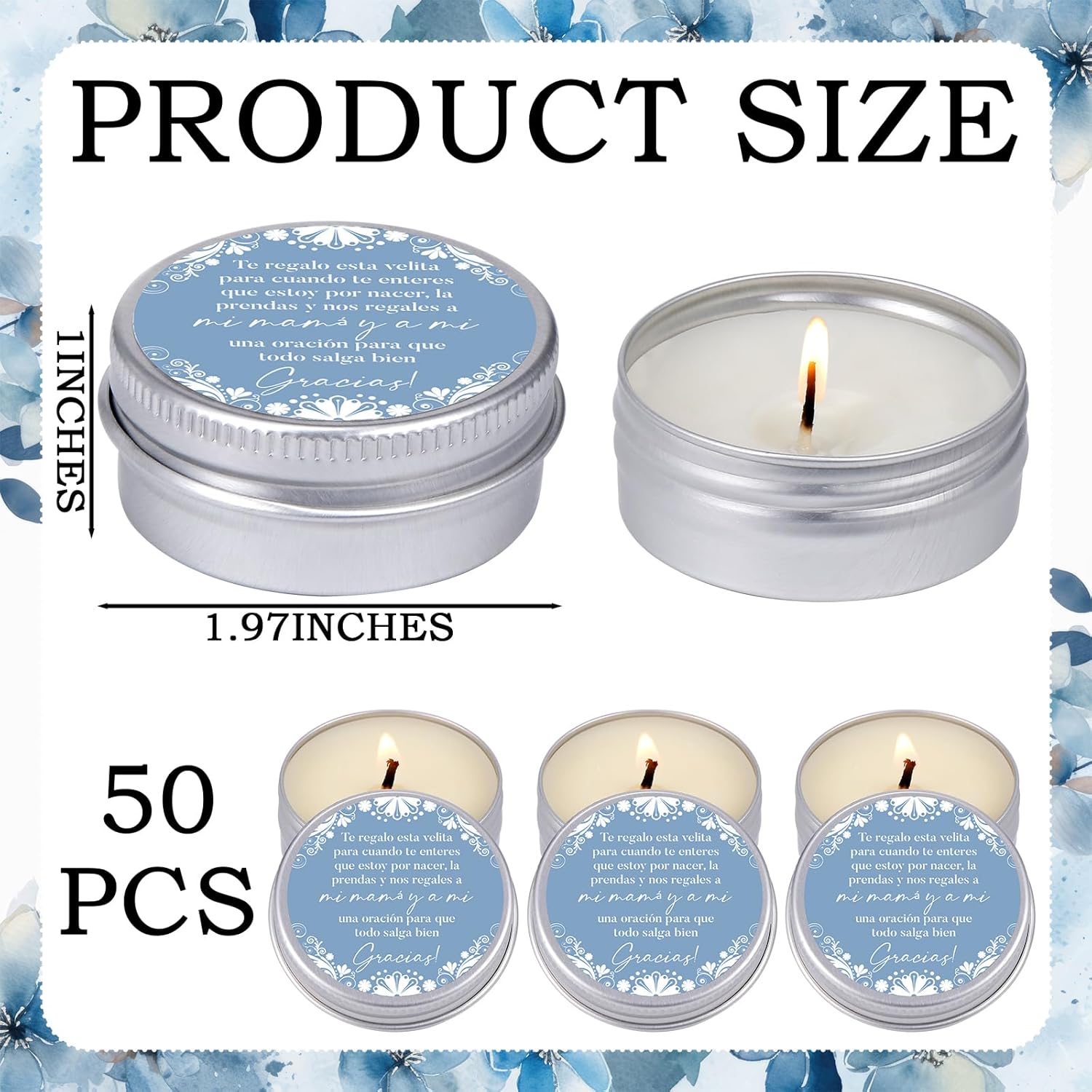 Lounsweer 50 Pcs Cielito Lindo Party Favors Mexican Jar Candles Gift for Guests 1 oz Lavender Scented Soy Wax Candles Bulk Favors for Birthday Baby Shower Party Supplies (Blue)