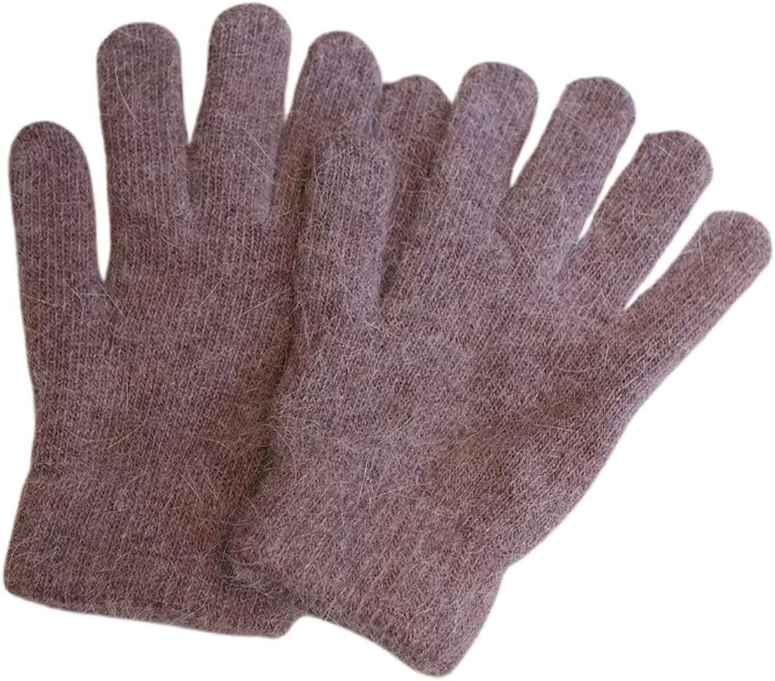 Women Winter Knitted Gloves, Faux Fur Female Mittens Elastic Full Finger Knitted Mittens