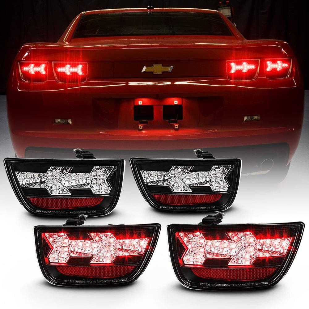 ACANII - For 2010 2011 2012 2013 Chevy Camaro Black Housing LED Tail Lights Brake Lamps Replacement Driver & Passenger