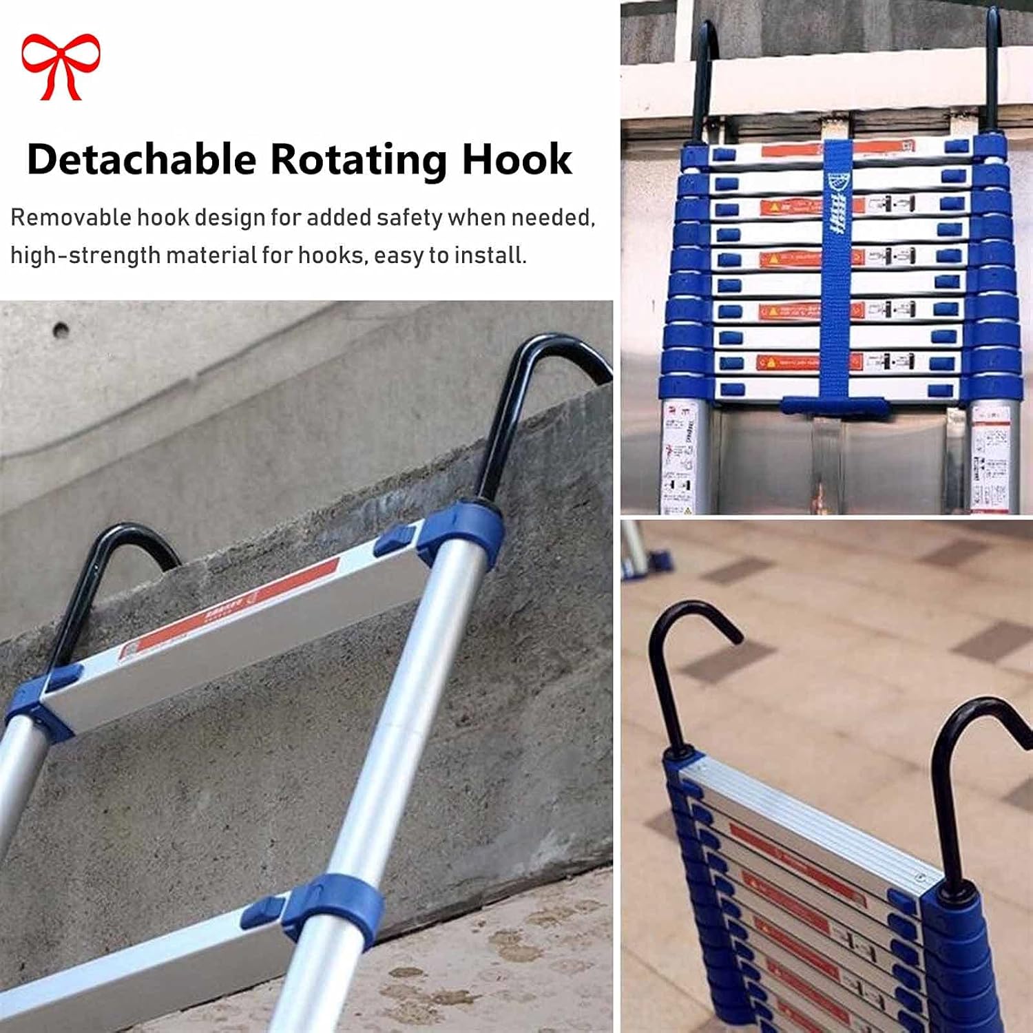 5m to 8m Telescopic Extension Ladder with Hooks & Wheels Lightweight Aluminum Folding Ladder for Home & Garden Compact Retractable Loft Ladder (Color: Blue)