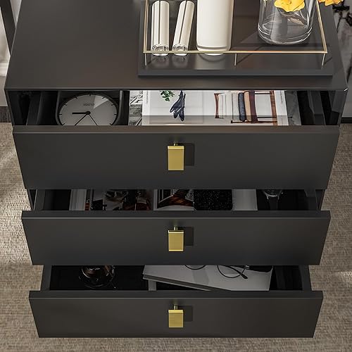 Miniatura 26 de Homsee Mesita de noche de 3 cajones, moderna mesita de noche con almacenamiento, mesa auxiliar versátil con patas de metal para dormitorio, sala de