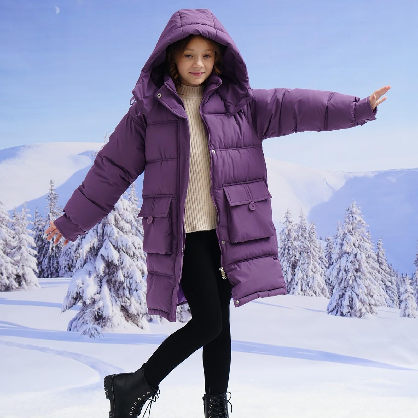 Veste matelassée à capuche pour fille avec fermeture éclair légère et unie - Manteau d'hiver chaud à fermeture éclair coupe-vent - Parka d'extérieur coupe-vent