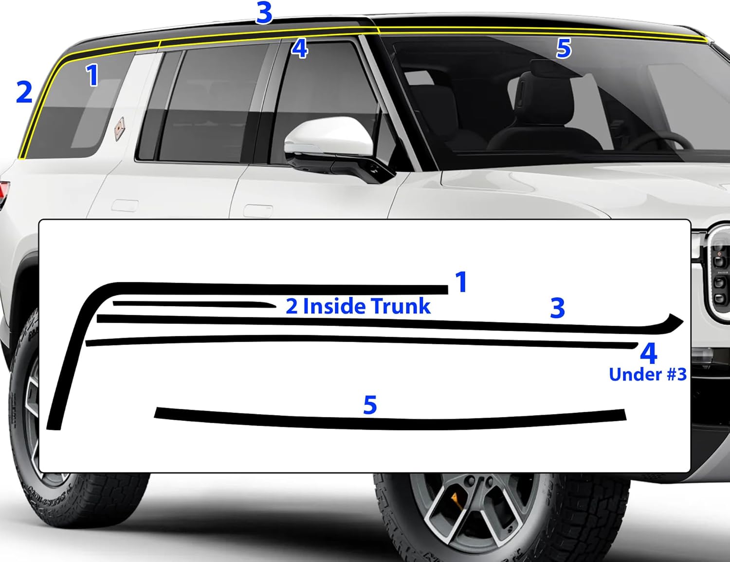BOGAR TECH DESIGNS Side Window Chrome Delete Overlay Compatible with Rivian R1S 2022-2025, Gloss Black