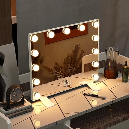 Miniatura 2 de BEAUTME Espejo de tocador con luces espejo iluminado de maquillaje Hollywood para dormitorio espejo de mesa de belleza con 15 bombillas regulables