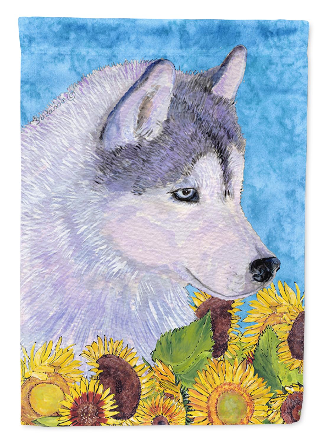Drapeau Husky Sibérien pour extérieur qui égaye vos massifs de fleurs et terrasses en été