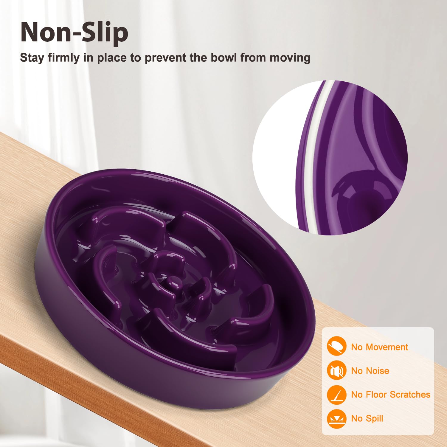 Slow Feeder Dog Bowl, Ceramic 8.3 inch Dog Food Bowls for Small, Medium, and Large Breed, Anti-Slip Maze Puzzle Food Dish to Slow Down Eating (Deep Purple, 8.3 inch) - image 3
