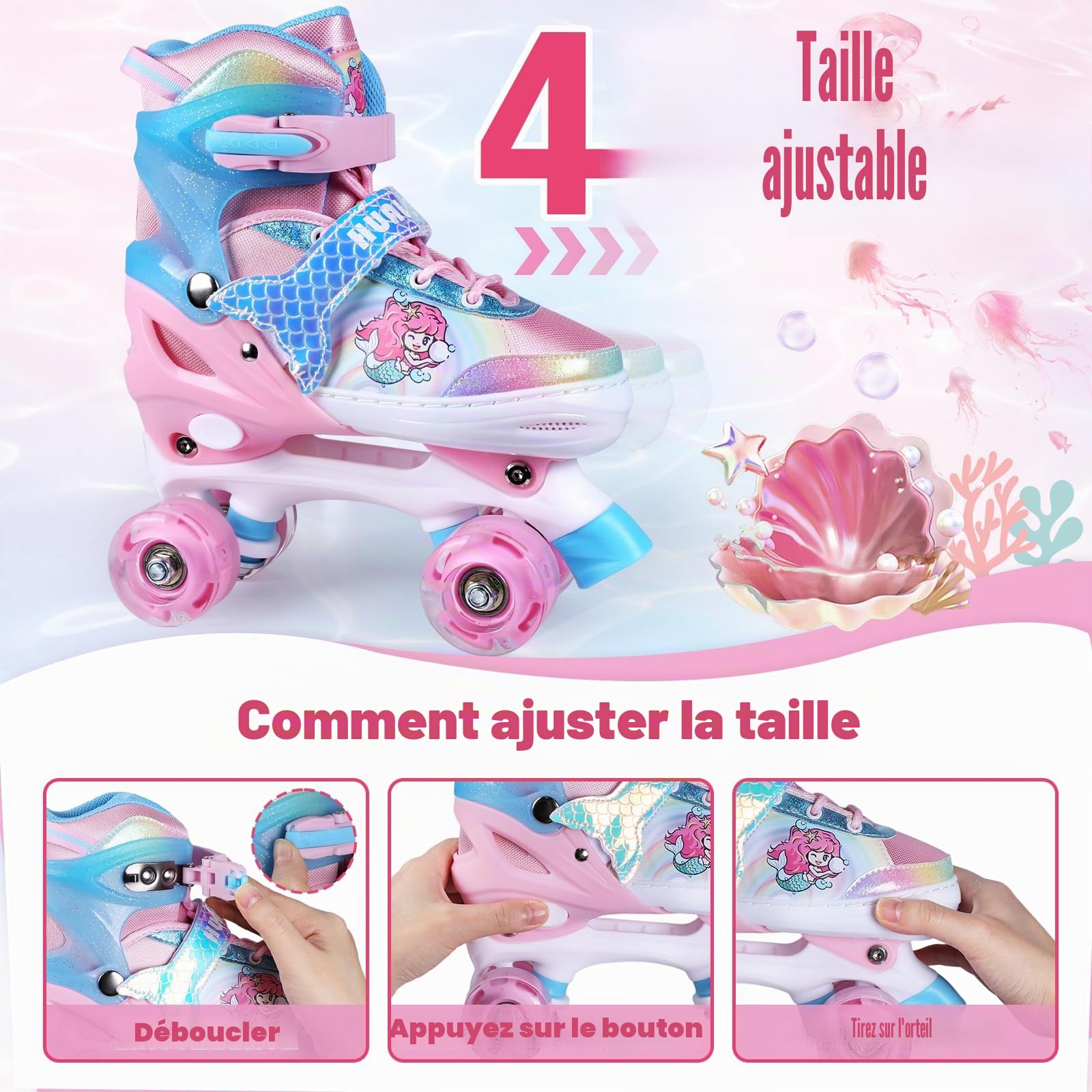 Patins à roulettes Enfants-Patins à roulettes Réglables pour Filles et Garçons, Roller Enfant Fille avec Roue Lumineuse pour Garçons, Filles, Débutants