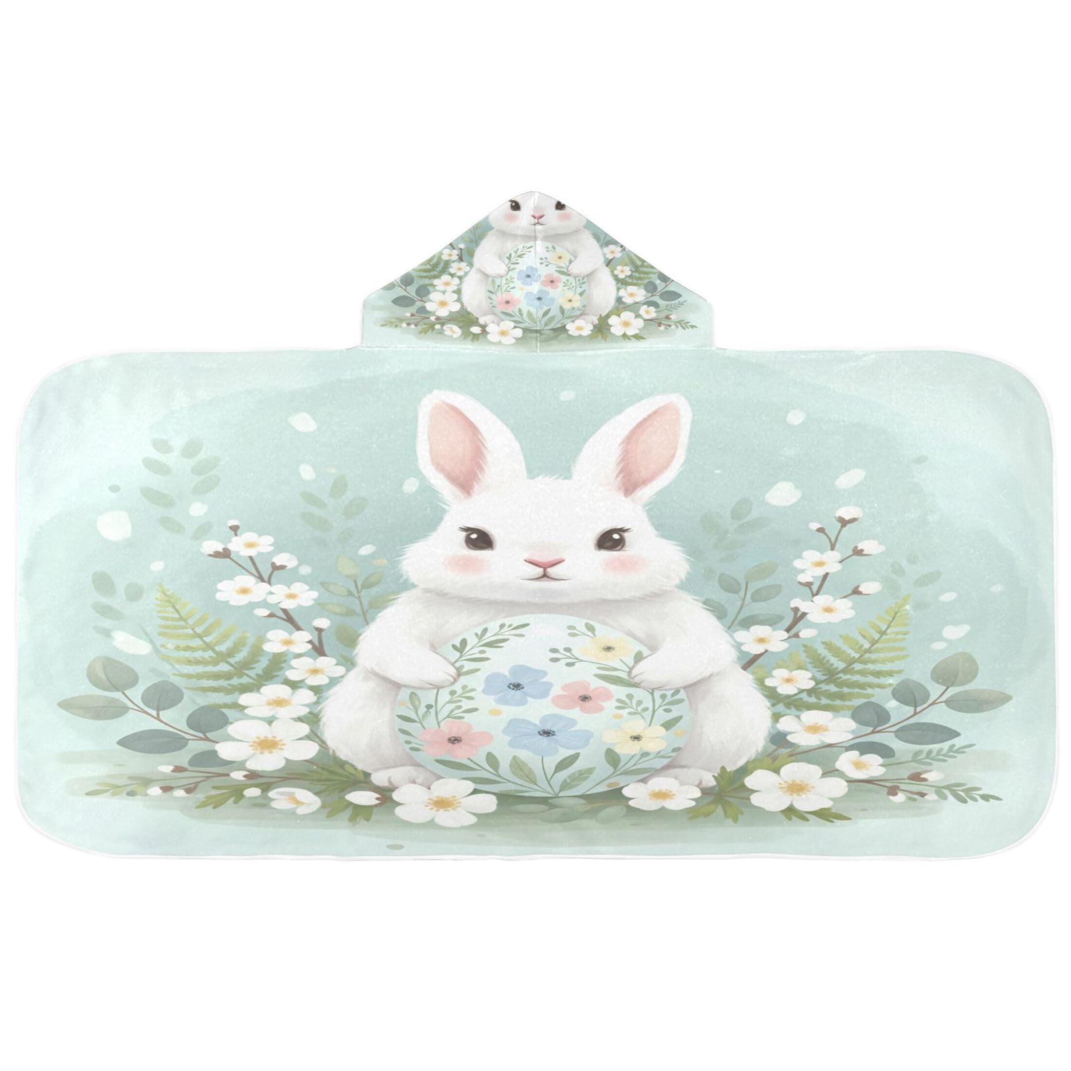 Fuauuyl White Bunny Hooded Baby Bath Towel Soft & Breathable Towel for Newborns Infants Toddlers, Nursery Essential