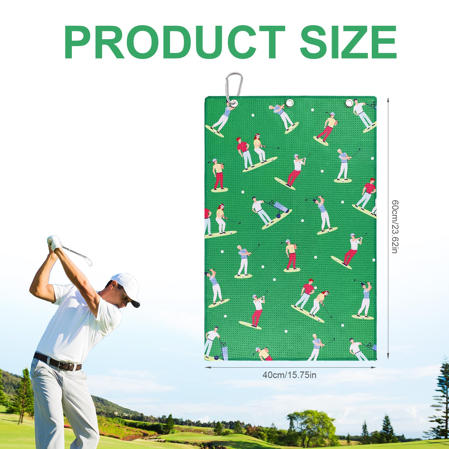 Asciugamano da Golf 60x40cm Microfibra Ricamato con Moschettone Assorbente a Nido d'Ape Accessori Sportivi