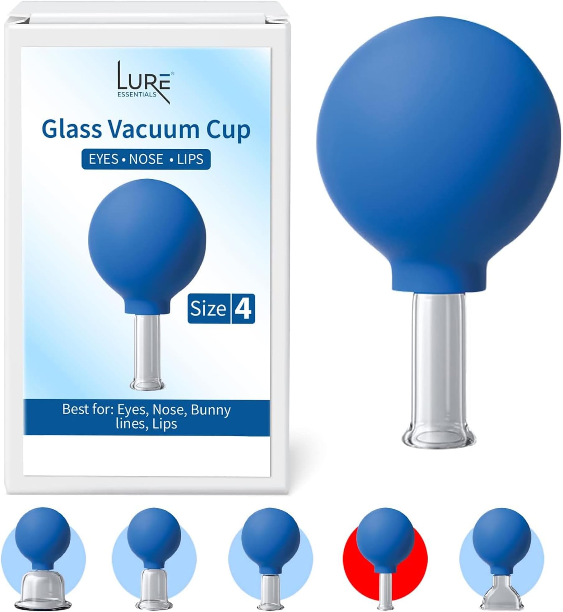 Lure Essentials Face Cupping Therapy Sets - Glass Facial Suction Massage Cups for Facelift, Wrinkles and Anti Cellulite Body Cup Lymphatic Fascia Massager (04 - Eyes & Lips)