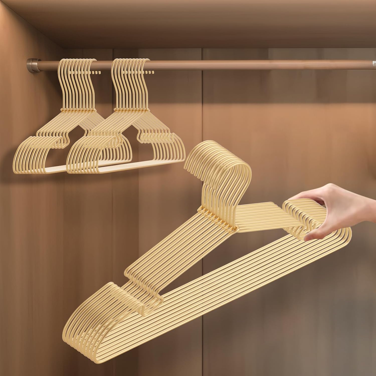 Gold Aluminum Hangers, 16.5 Inch Smooth and Durable Metal Shirt Dress Hanger, Lightweight and Sturdy Metal Hanger for Suit Jackets and Casual Pants (20 Pack)