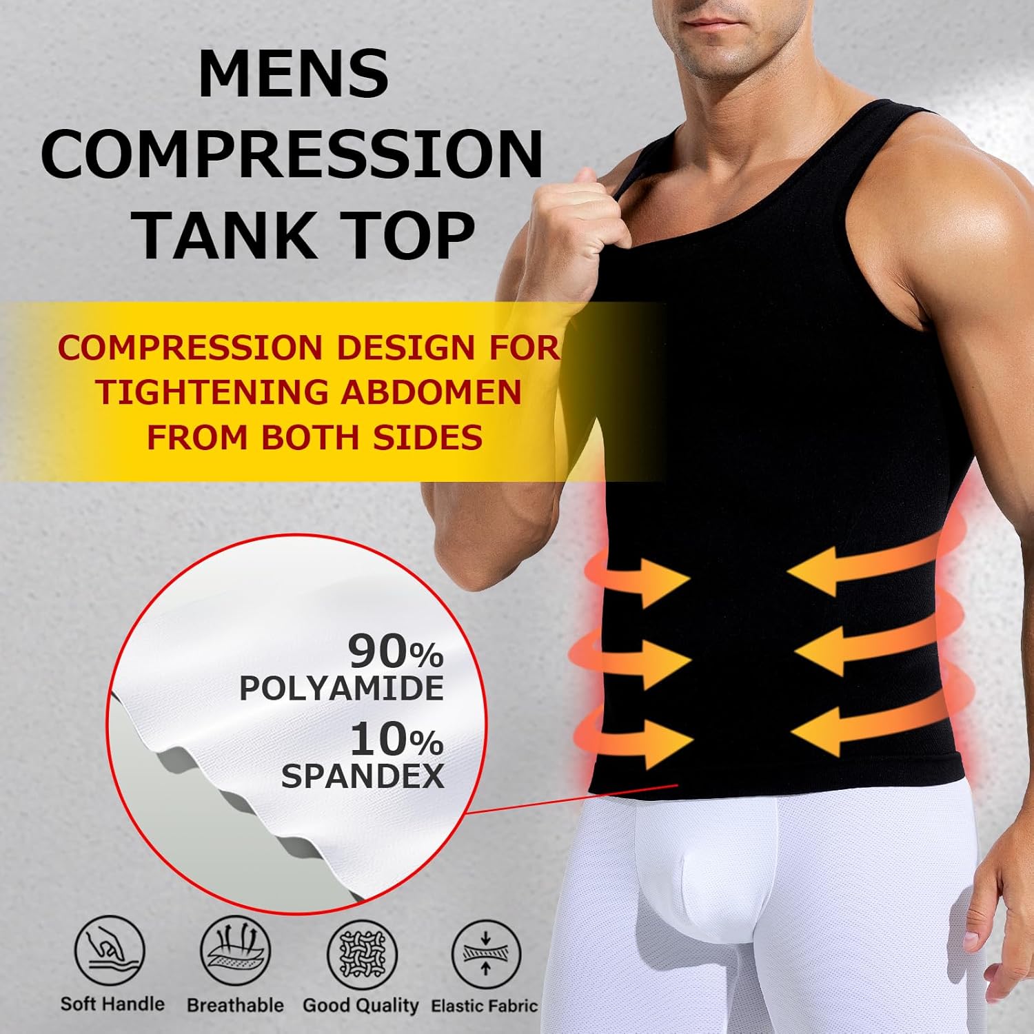 Arjen Kroos 3 Pack Men's Gynecomastia Compression Tank Top Slimming Tummy Control Athletic Workout Undershirt - Image 3
