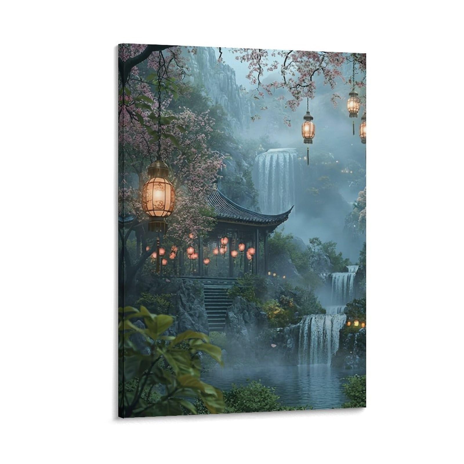 DHBANEIOK Eastern Garden Scene Wall Decor Poster Canvas Prints Picture Modern Wall Art Picture Wall Hanging for Bathroom Wall Decor 12x18inch(30x45cm)