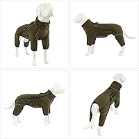 Vista 5 de Abrigo cálido para perro, chaleco de doble capa para perro, 4 patas cubiertas, resistente al viento, impermeable, reflectante, oliva, XXL