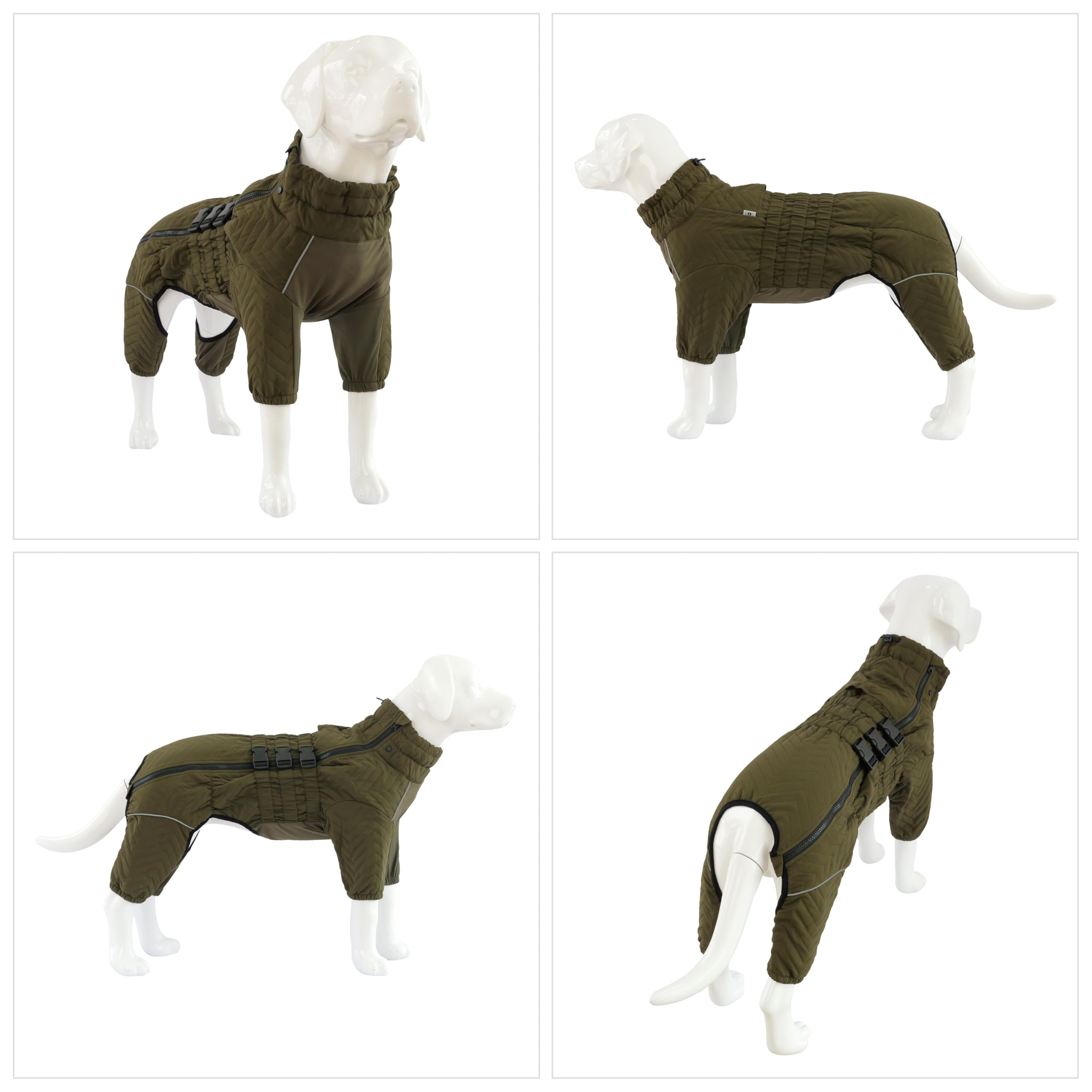 Warmer Hundemantel, doppellagige Hundeweste, Vier Beine bedeckt, Winddicht, wasserdicht, reflektierende warme Hundeweste, Outdoor-Schlittschuhkostüm für kleine, mittlere und große Hunde. Olive 5XL