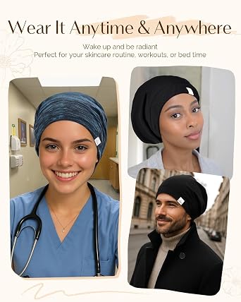 YANIBEST Silk Satin Bonnet Hair Wrap for Sleeping - Adjustable Stay on Silk Lined Slouchy Beanie Hat for Curly Hair and Braids