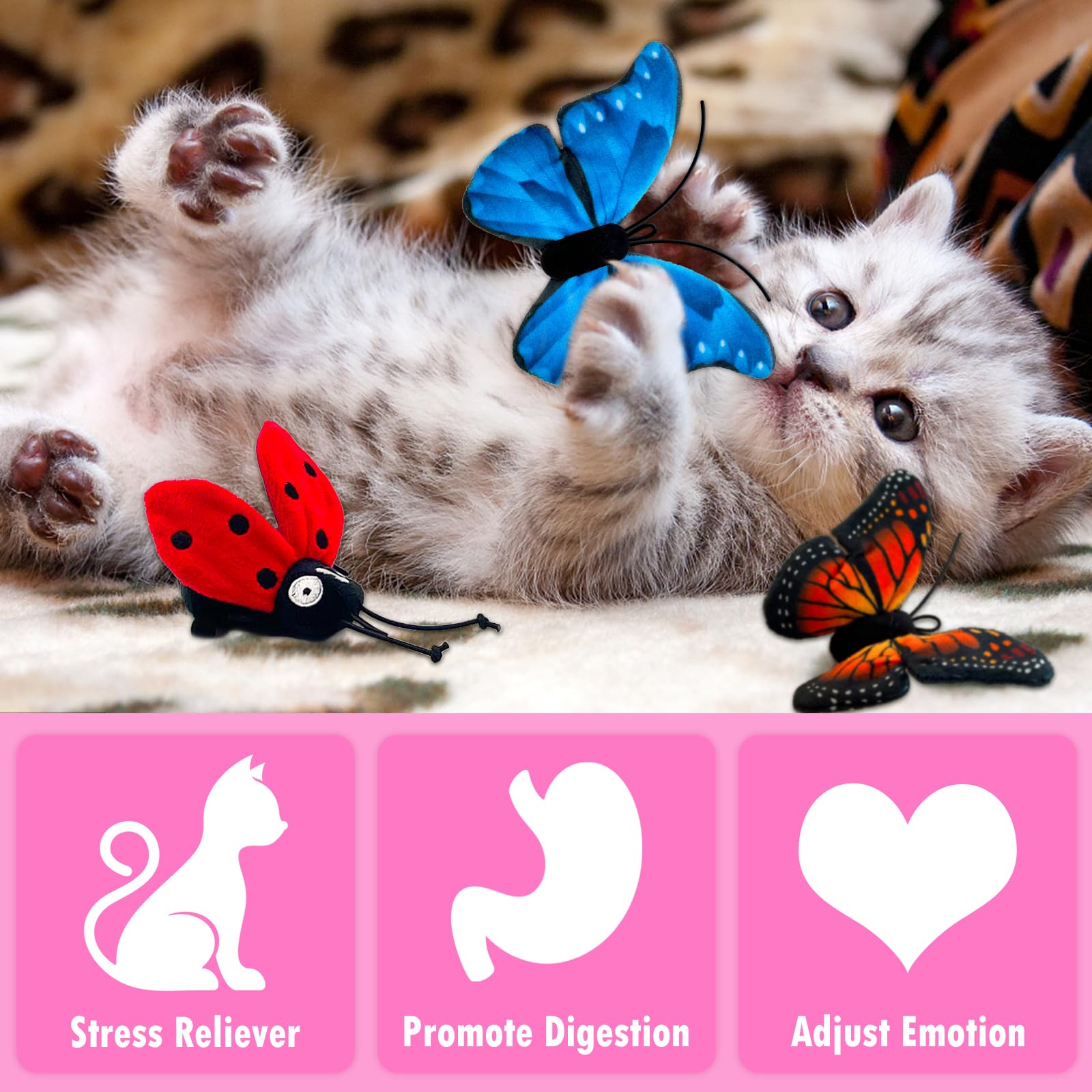Juguetes de hierba gatera para gatos de interior, paquete de 5 juguetes de hierba gatera de mariposa con arrugado, juguetes para gatos de interior, gatitos y gatitos