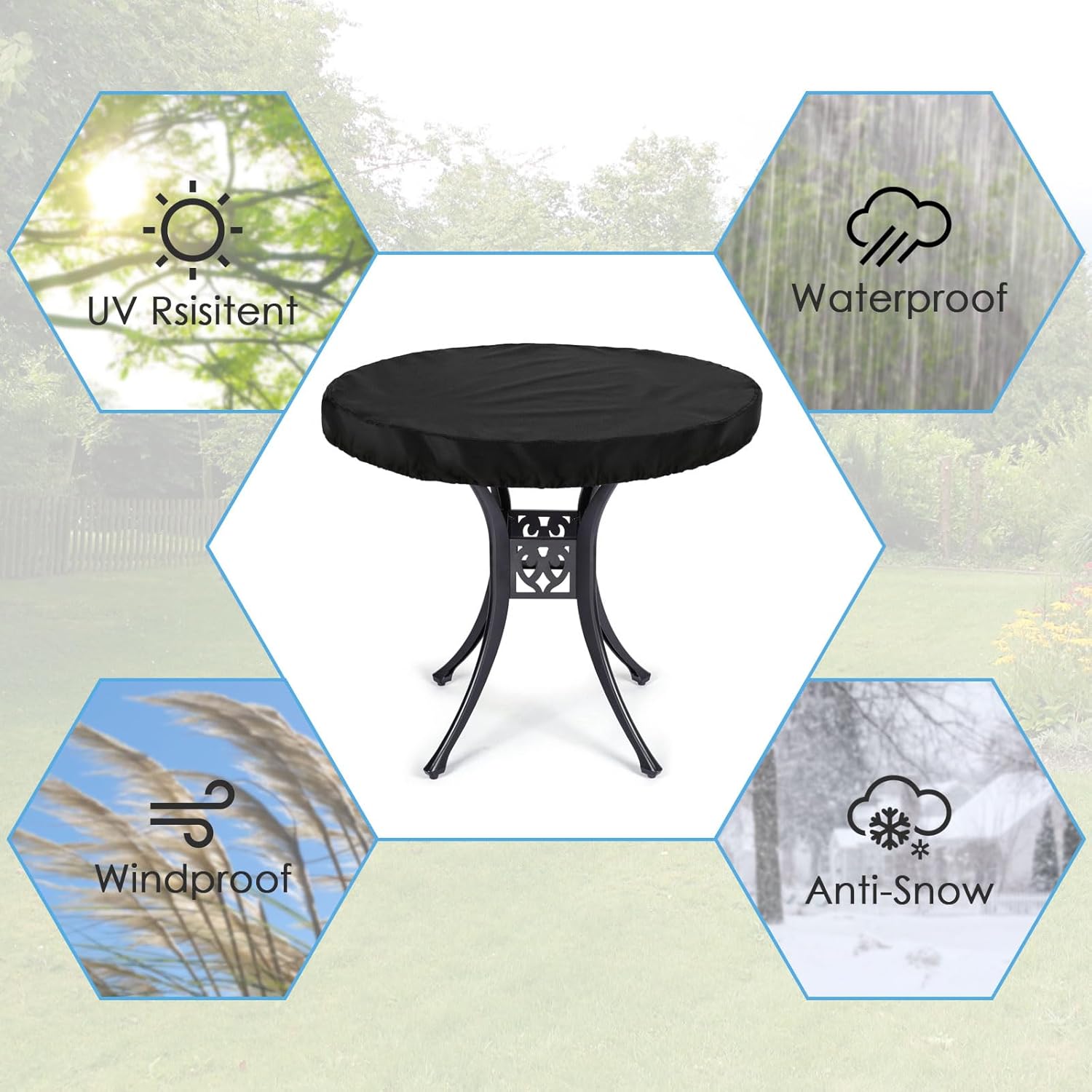 Patio Table Cover Round,600D Patio Table Covers for Outdoor Dia Round Furniture,Fitted Table Cover Fit for 58-60 inch Outdoor Coffee Tables- 60"D x 4"H