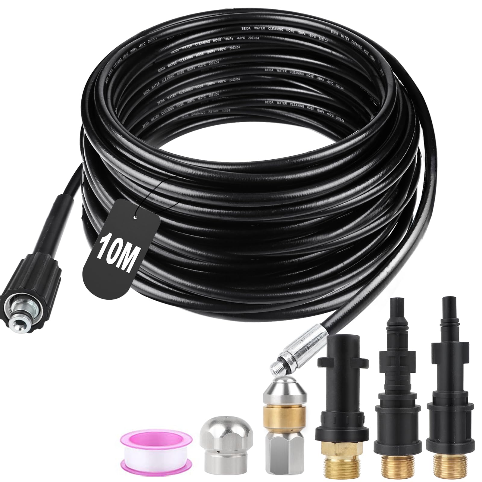 SWAWIS 10M Tuyau Déboucheur Canalisation Haute Pression 180bar Flexible Nettoyeur avec 2 Buses 3 Adaptateurs pour Kärcher K2-K7 Lavor Parkside Bosch