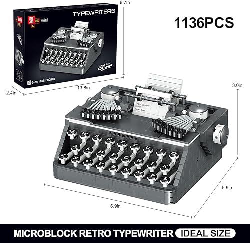 Miniatura 7 de Ideas Kit de bloque de máquina de escribir para adultos, juego de construcción retro de máquina de escribir 1136 piezas, mini juguetes de bloques de