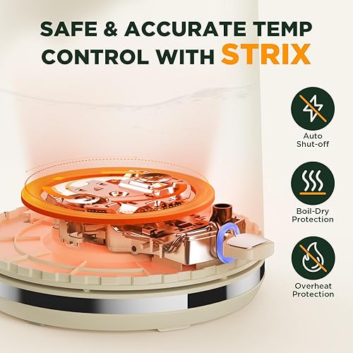 Miniatura 5 de KOIOS - Hervidor de té eléctrico con termómetro, caldera de agua rápida de acero inoxidable sin BPA de 1.7L 1500 W con indicador LED, olla de té