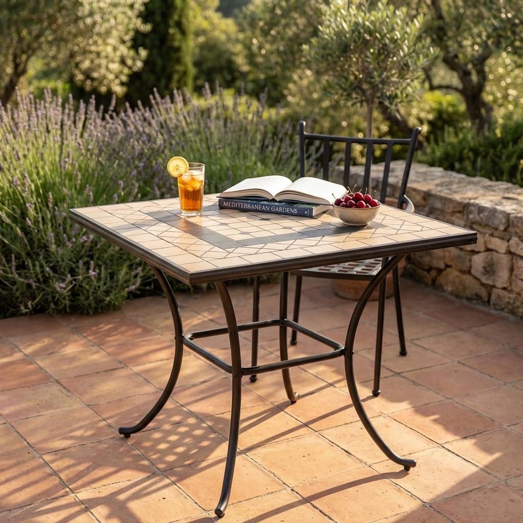 Tavolo da Giardino Quadrato con piano in Mosaico 80x80 - NEVIL Taupe