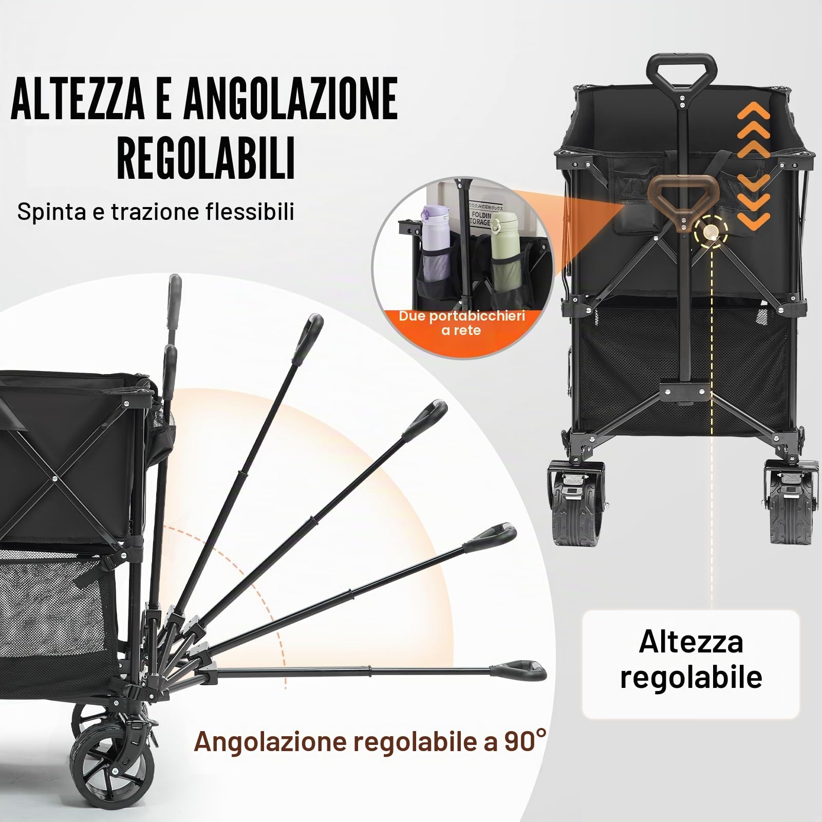 VEVOR Carro Pieghevole a Doppio Strato Capacità di Peso 350-450 Libbre, Carrello Portaoggetti in Tessuto Leggero Pieghevole con Rotelle, Trasportabile per Pesca Campeggio Shopping Giardino Picnic