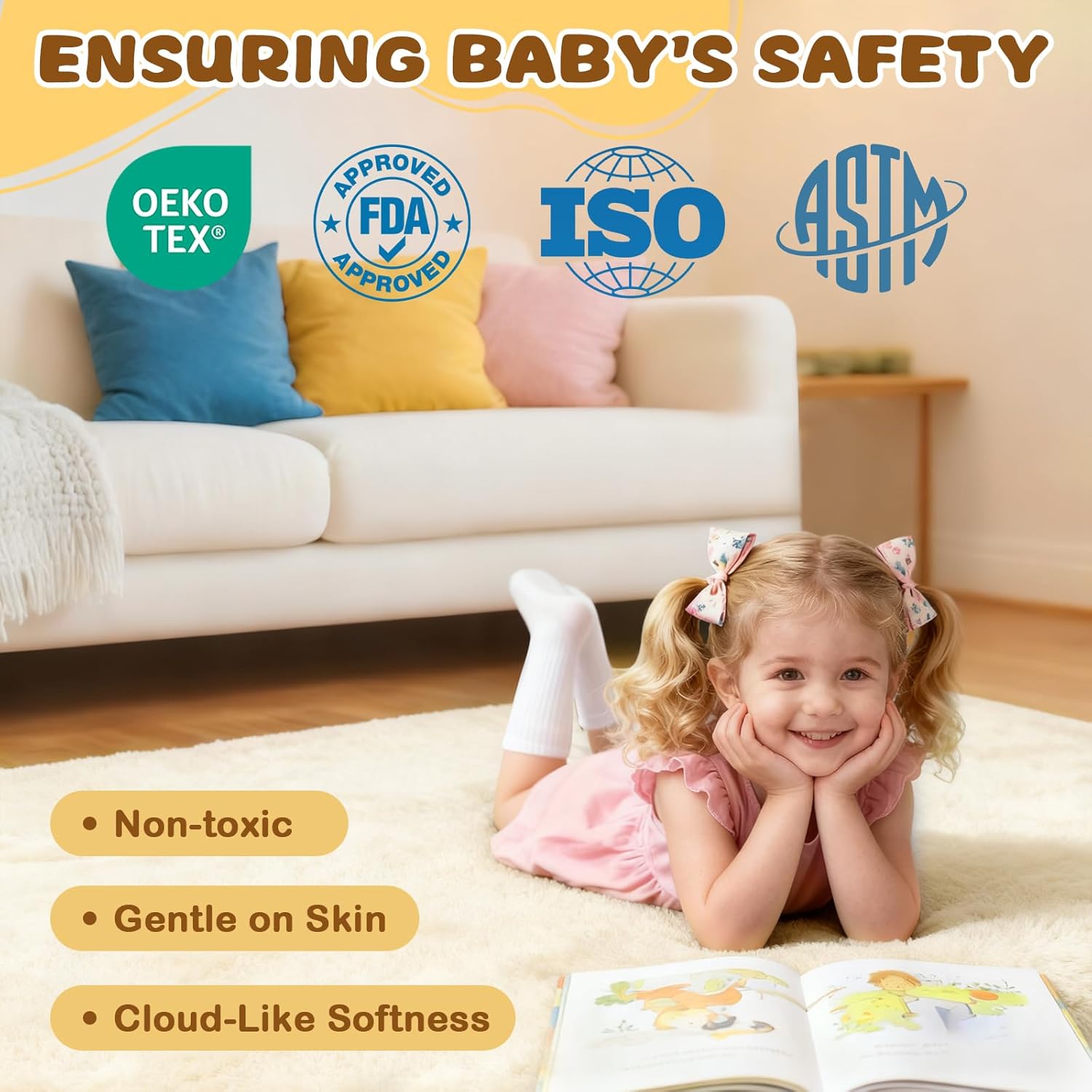 Thick Baby Play Mat for Floor 71 x 59, Ultra Soft Playpen Mat, Machine Washable Tummy Time Foam, Non-Slip Bottom Helps Cushion, for Kids, Infant and Toddler Crawling