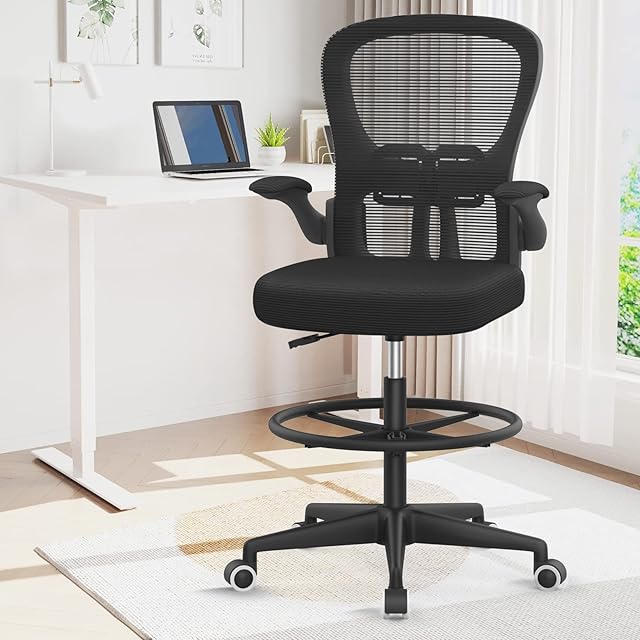 Office Chair, YONISEE Ergonomic Drafting Chair with Adjustable Lumbar Support & Armrests & Footrest, Wide Comfy Seat, Gravity Wheel Painting Stool Chair Tall Office Chair Standing Desk Chair