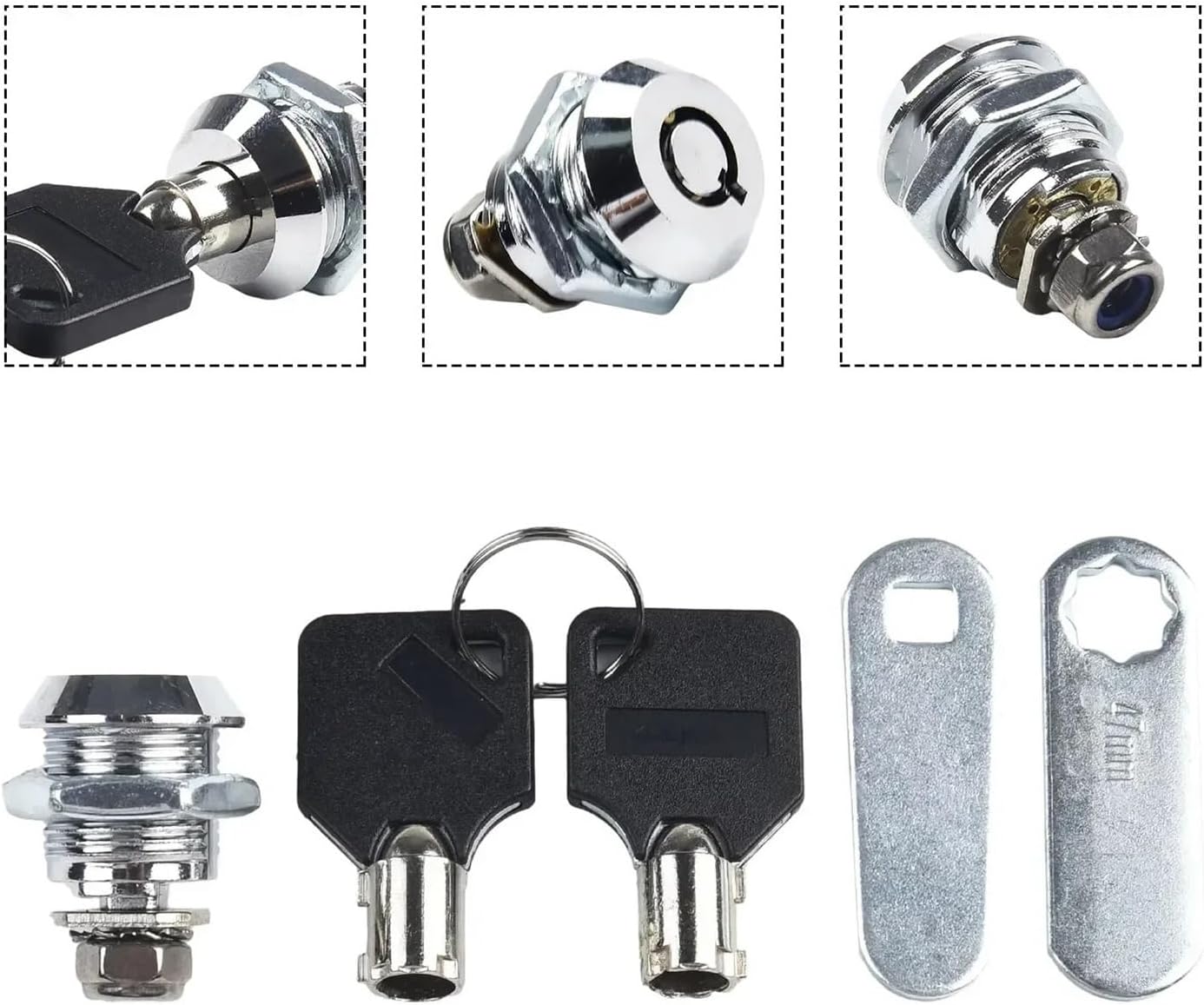 Security Cam Lock 10 Sets Cabinet Locks Silver Black 16-30mm Cam Lock with 2 Keys(20mm)