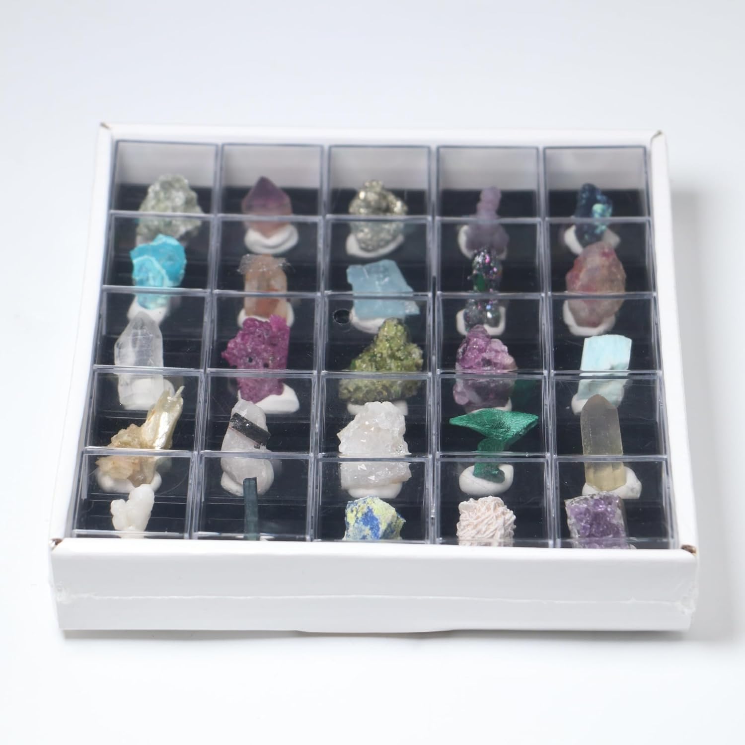 25Pcs Random Mineral Specimen Box Set - 2.5cm Mini Case with Amethyst/Ruby/Green Aventurine, Educational Crystal Collection for Crystal Collecter