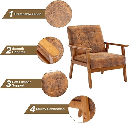 Miniatura 3 de Silla moderna de mediados de siglo con marco de madera, sillón de lectura de piel sintética, silla decorativa para sala de estar, dormitorio, fácil