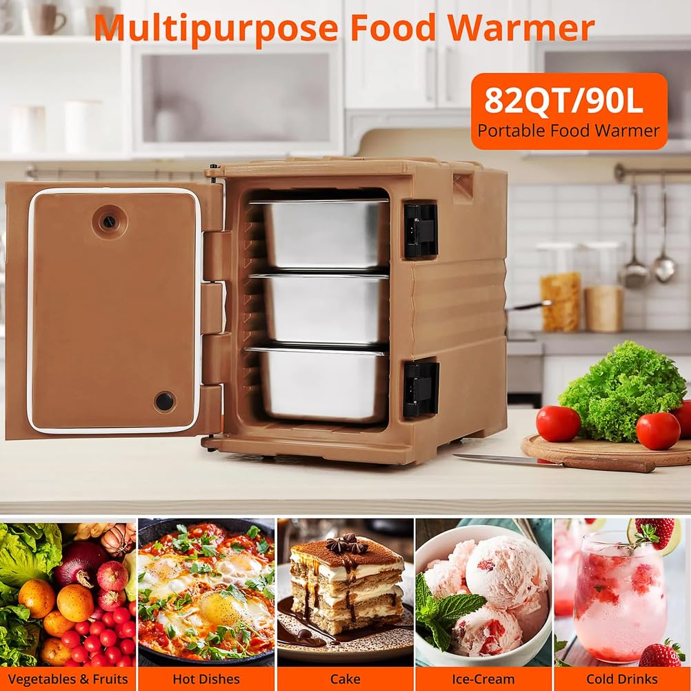 Contenitore termico termico per alimenti, 82 litri, con doppie fibbie e manici, mantiene temperature calde e fredde, ideale per catering, ristoranti, mense