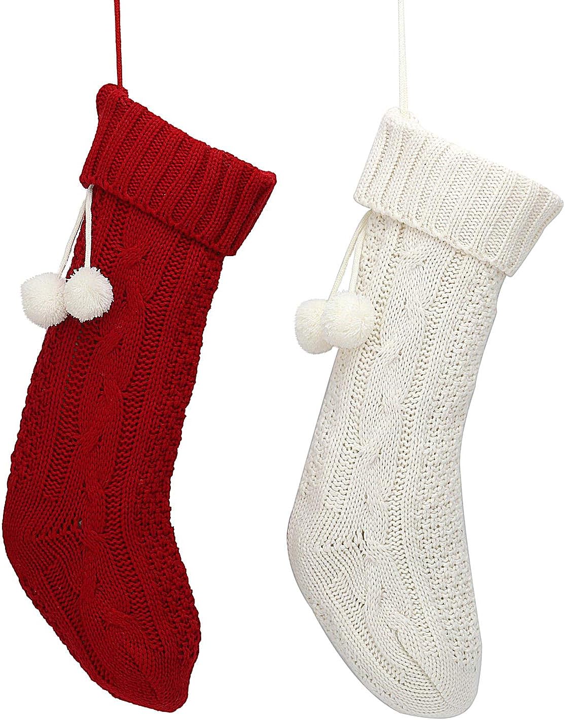 DIKOCO 2 Pack 21 inch Knitted Christmas Stocking with Bold Stripes Extra Large Holiday Décor (red and White)