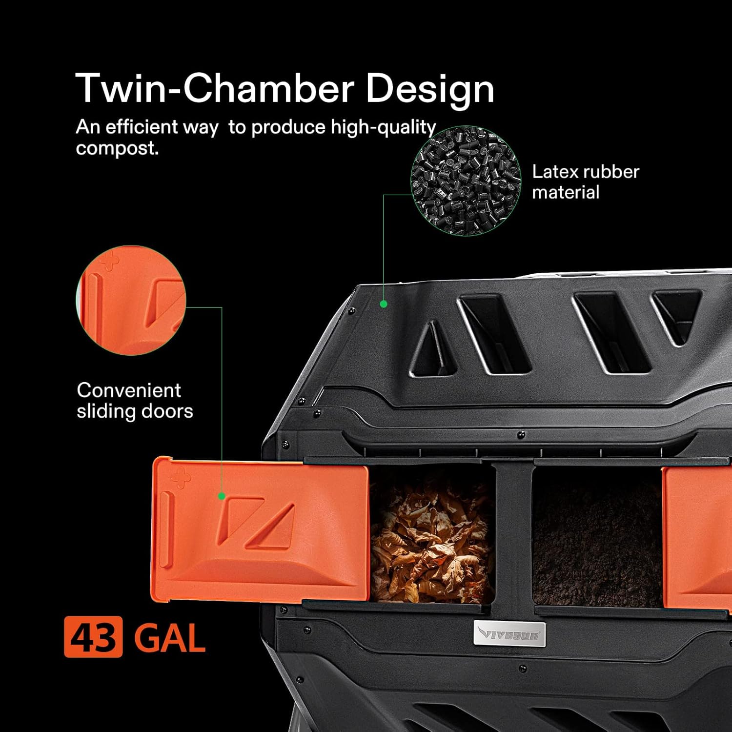 VIVOSUN Outdoor Tumbling Composter Dual Rotating Batch Compost Bin, 43 Gallon Orange Door and 0.2 Gallon Hand held Garden Sprayer Pump Pressure Water Sprayers : Patio, Lawn & Garden