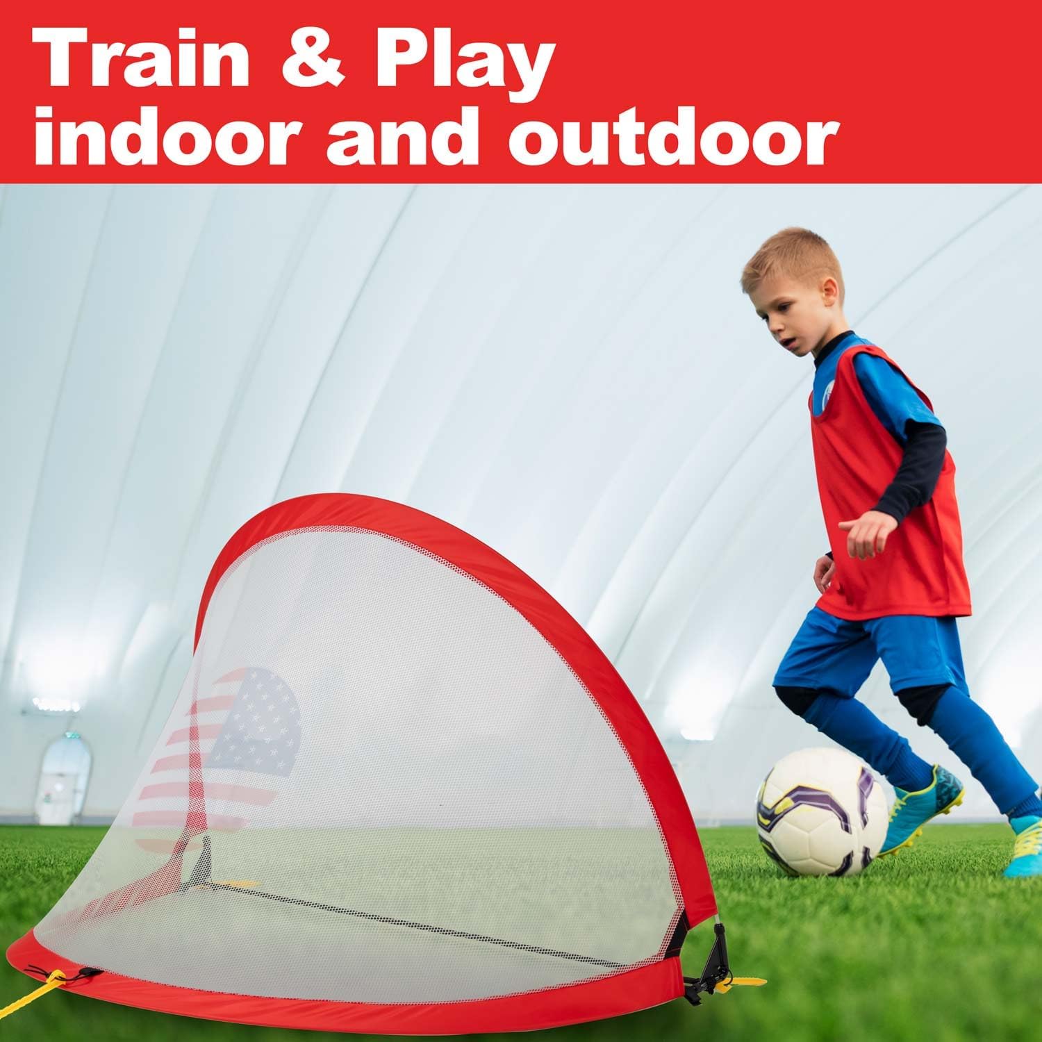 Porayhut Quick Open Soccer Net Pop up Goal for Kid Set of 2 Portable 210D Oxford Extra Stakes Target Soccer Goal for Fun in Backyard