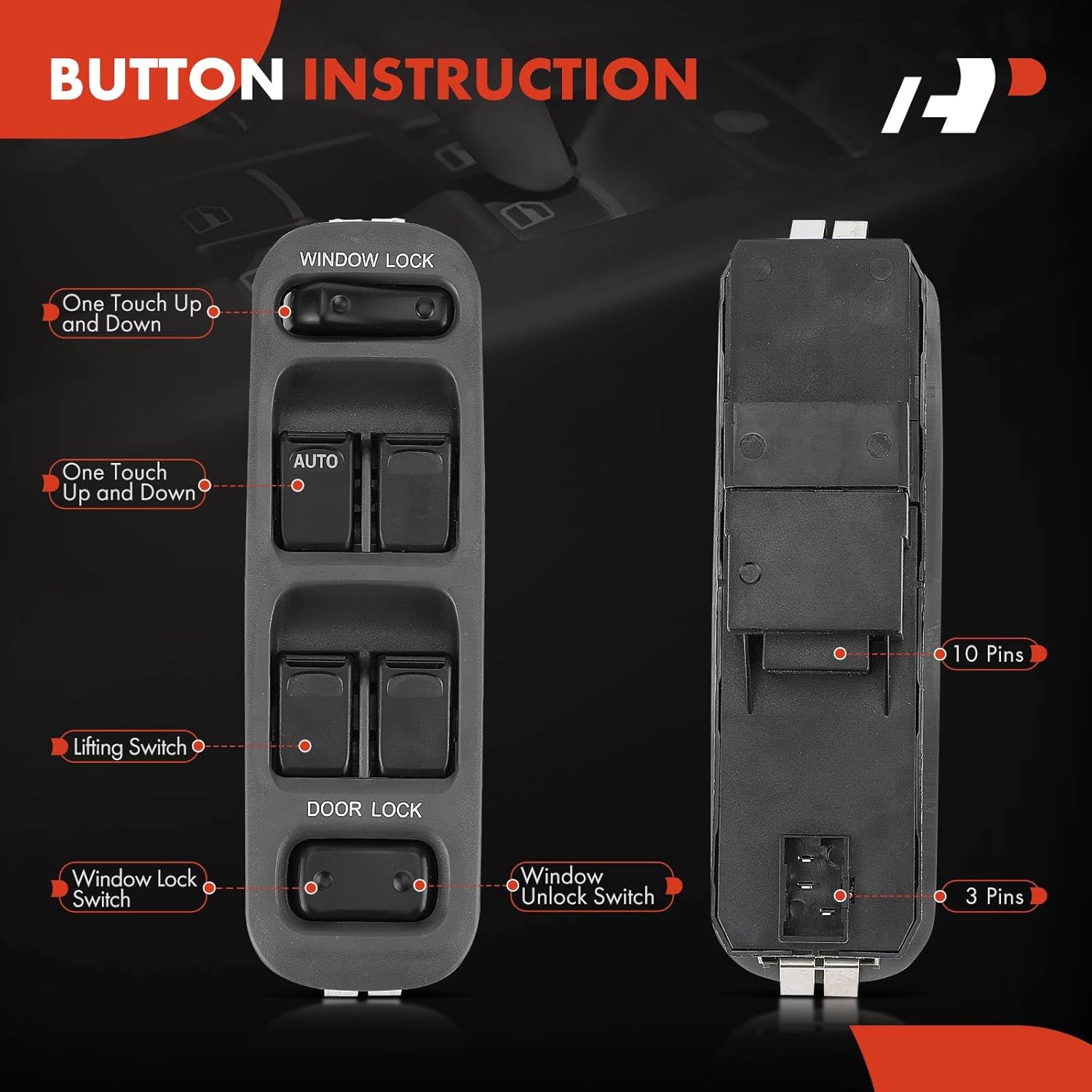 A-Premium Master Power Window Switch Compatible with Suzuki Grand Vitara 1999-2002, Vitara 1999-2003, XL-7 2005-2006, Front Left Driver Side