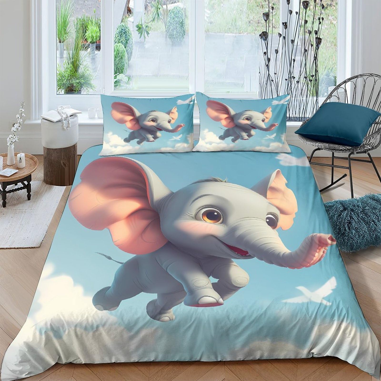 Ctjqhvkz Style-1 3D Printed Flying Elephant Fitted Sheet Microfiber Soft Cartoon Animal Bed Cover For Bedroom Dorm Mattress Decor Single（135X200cm）