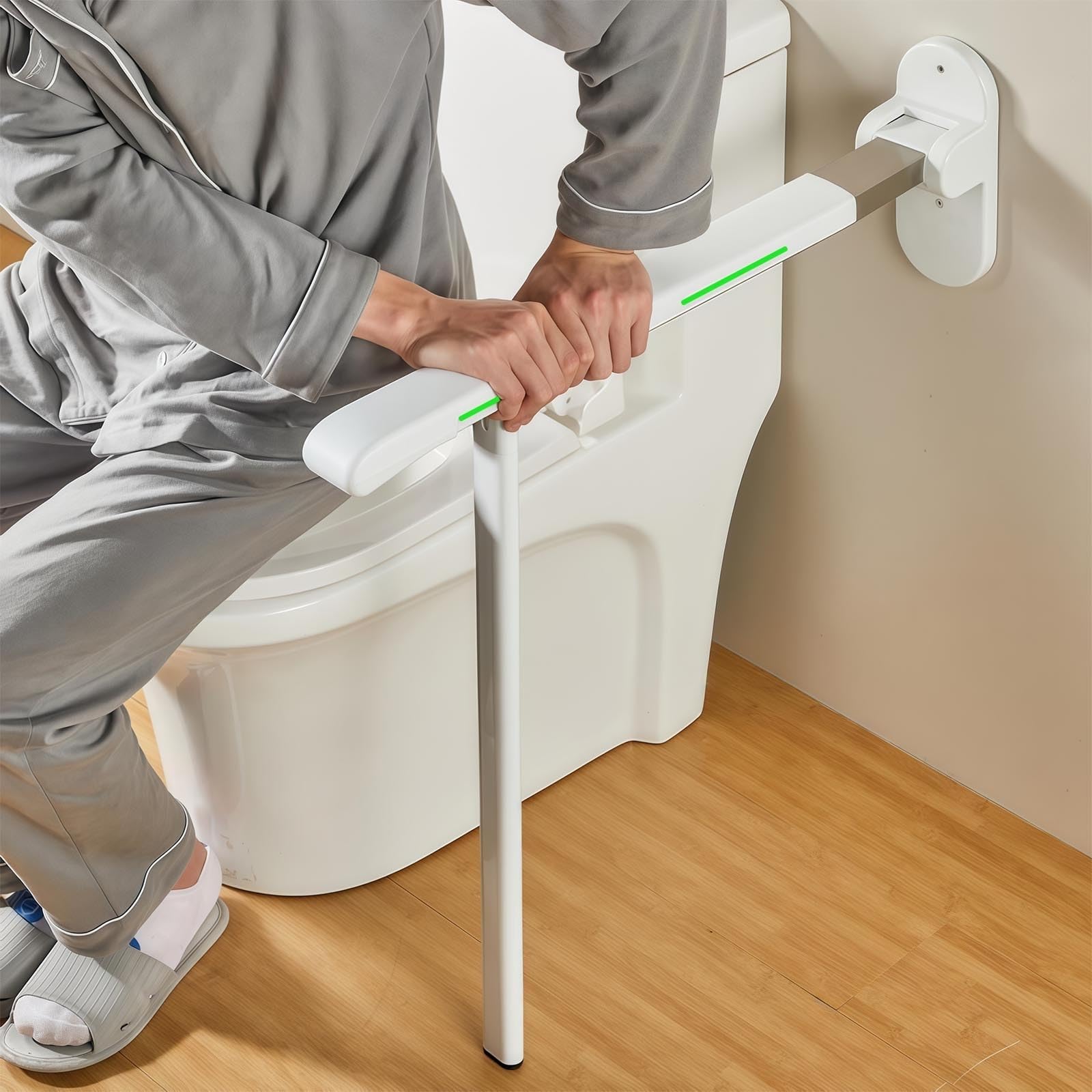 Nzvzgktntw White Wall To Floor Foldable Grab Bar For Bathroom, Non-Slip Waterproof Safety Handicap Handrails For Elderly And Pregnant, Drop Down Toilet Rails，68Cm(White)