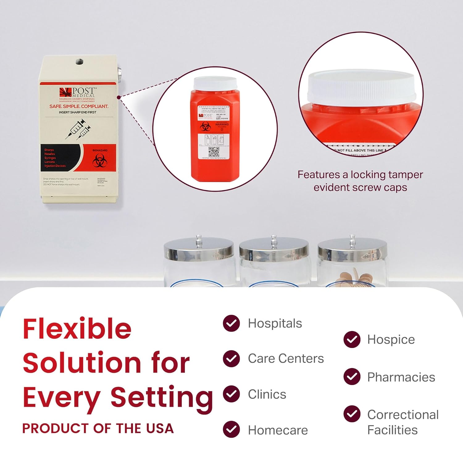 Complete Sharps and Needle Disposal Set, 1.5-Quart Sharps Wall Mount Cabinet and Sharps Container with Tamper-Evident Screw Cap, OSHA-Compliant Sharps Disposal Container