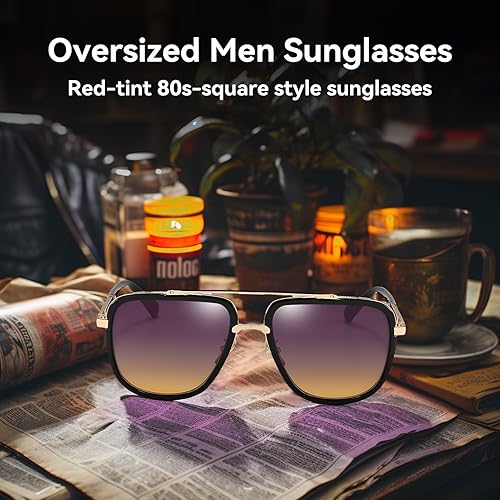 Miniatura 2 de Lentes de sol cuadrados de gran tamaño para hombre o mujer. Lentes estilo piloto. Con montura dorada. Estilo retro.