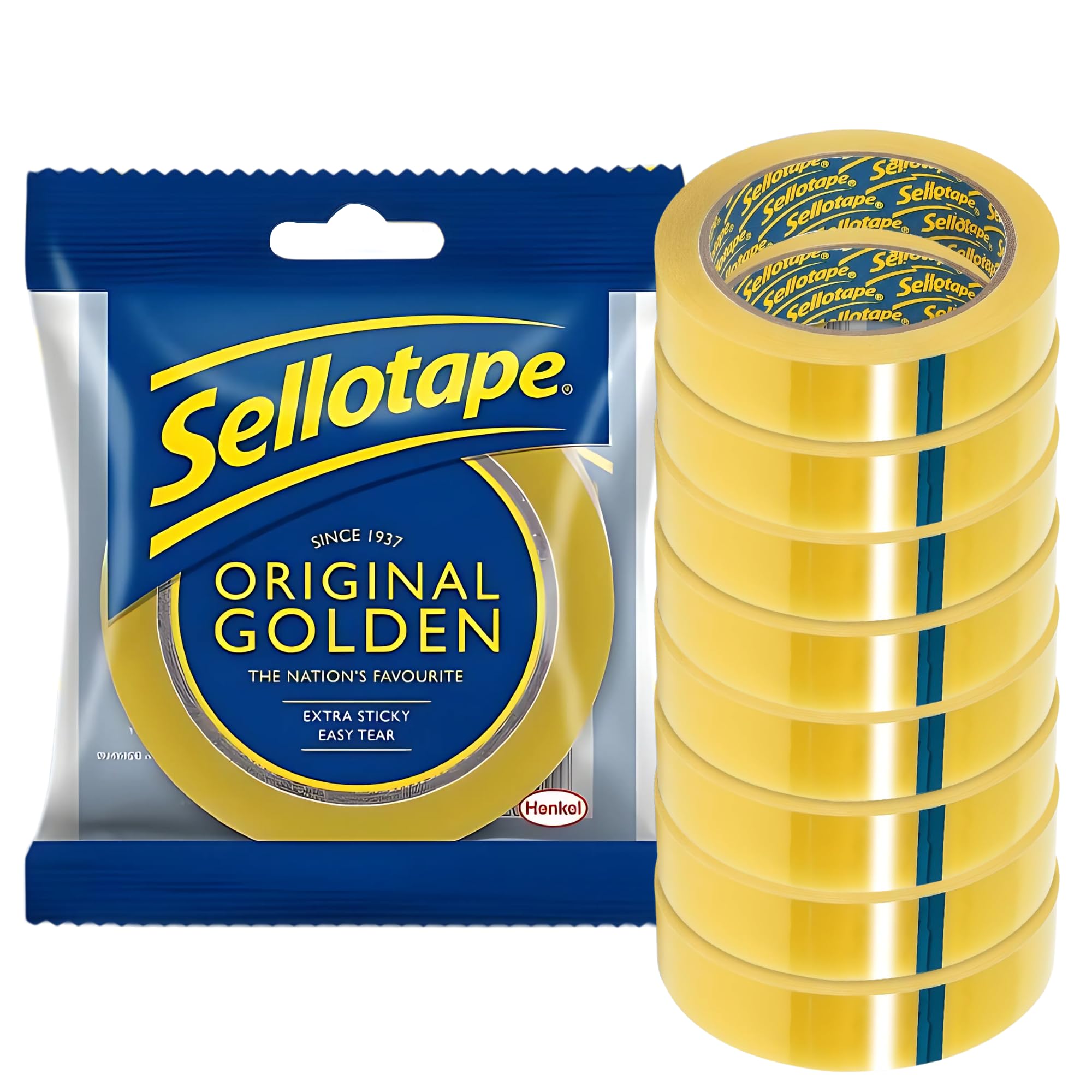 𝟴 𝗣𝗔𝗖𝗞 Original Golden Cellotape | Multi-Purpose Clear Tape for Household Objects - Extra Sticky Clear Packing Tape for Sticking Envelopes, Cards & Gifts | Easy to Use - Sellotape 24mm x 50m