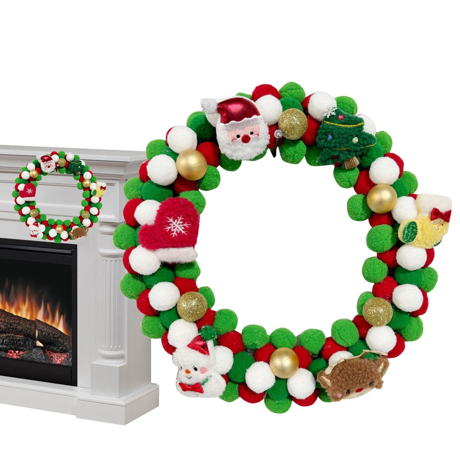 Couronne de Noël en laine fait main decoration porte entree vacances