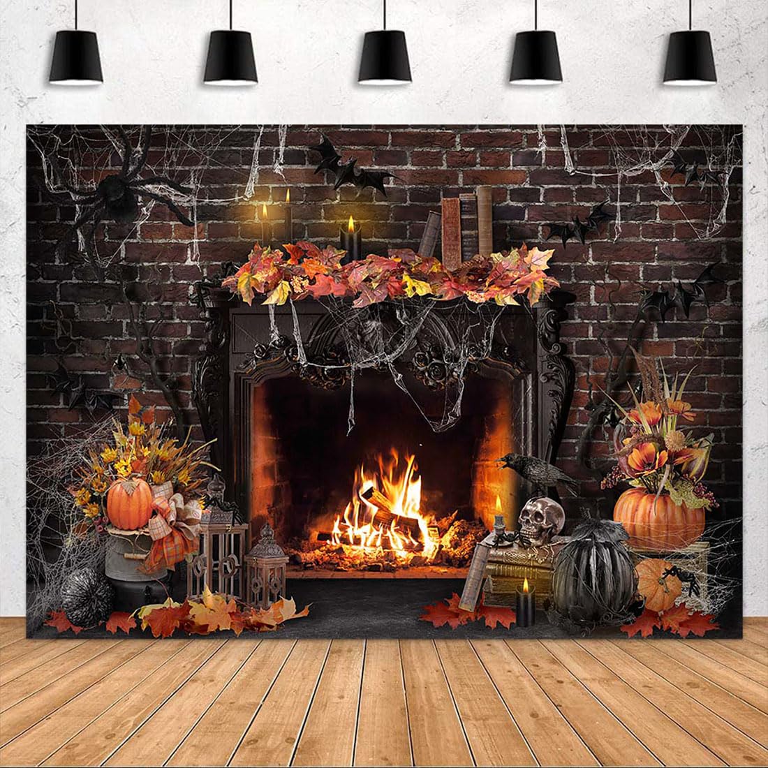 Halloween-Kamin Garagentor-Dekoration – 1,8x2,4 M, Vinyl, Mit Totenköpfen – Inkl. Band & Schnallen